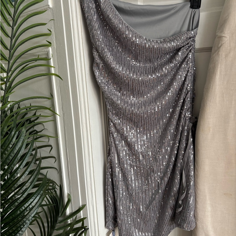 Cider Silver Sequin One Shoulder Dress